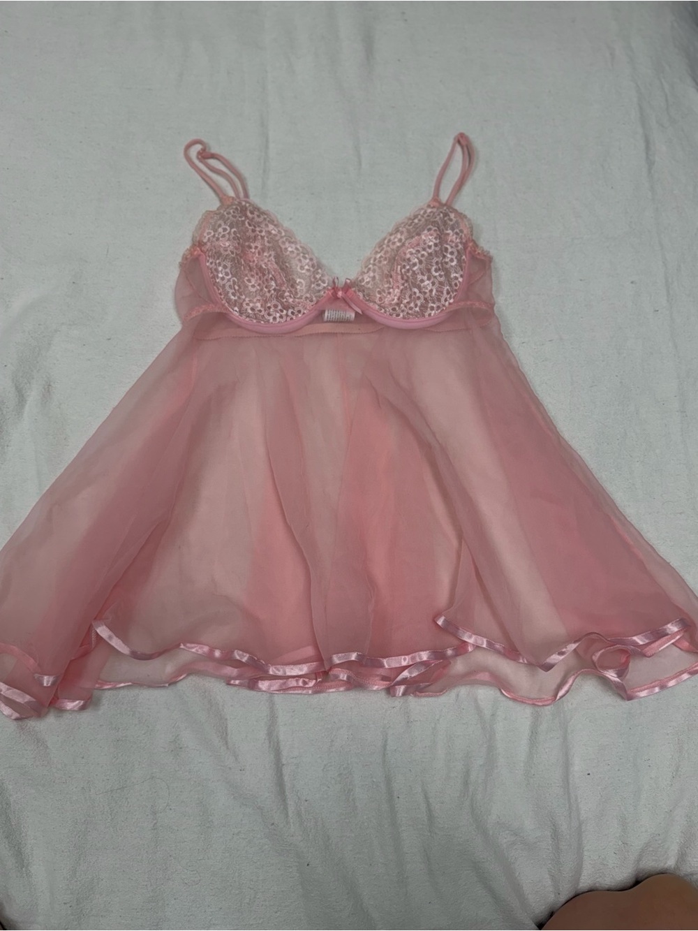 Vintage  Mayela Pink Lace Sheer Babydoll Nightgown Chemise Medium Y2K Fairycore